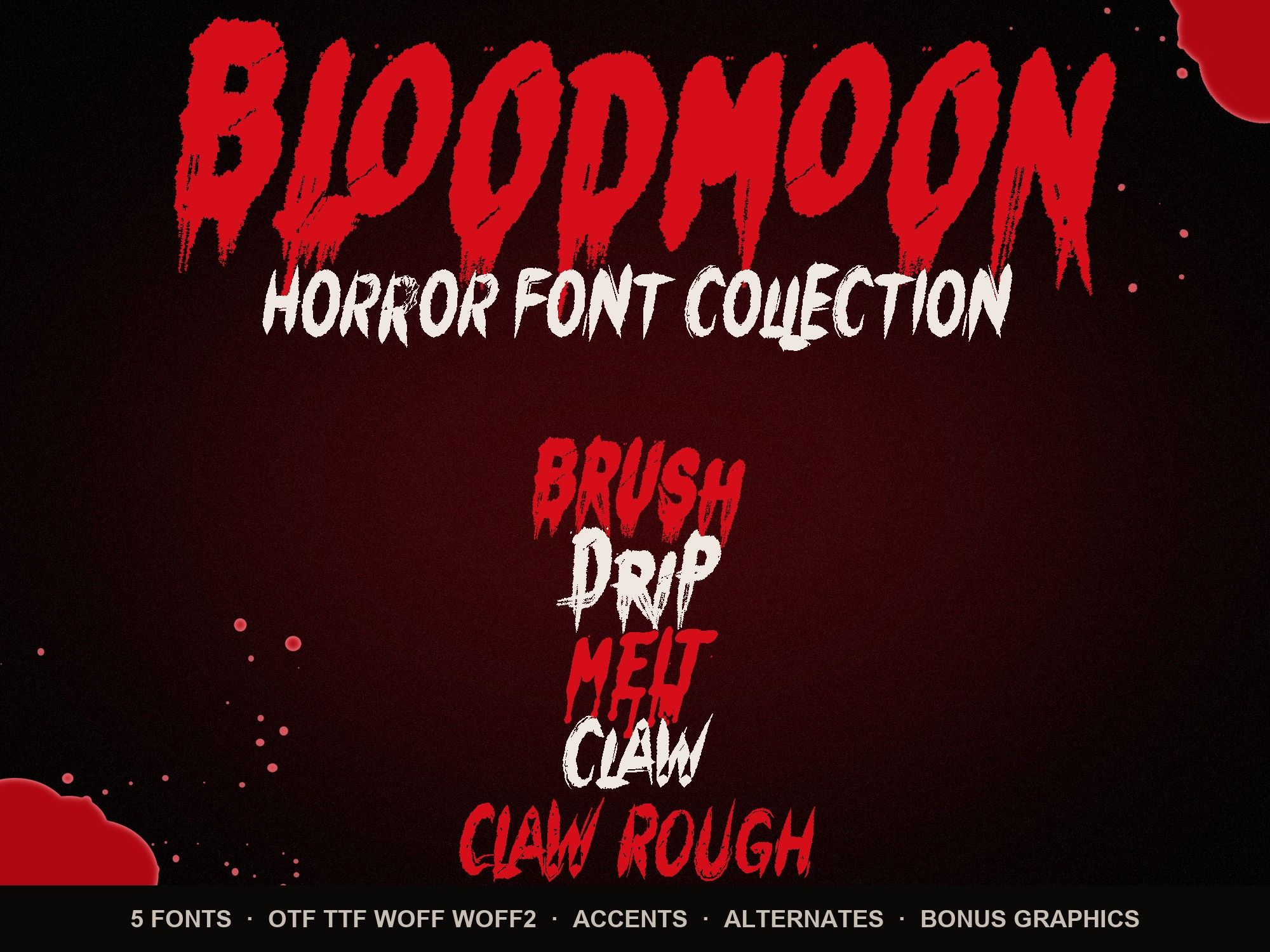 Horror font bundle cover showing all five Bloodmoon fonts
