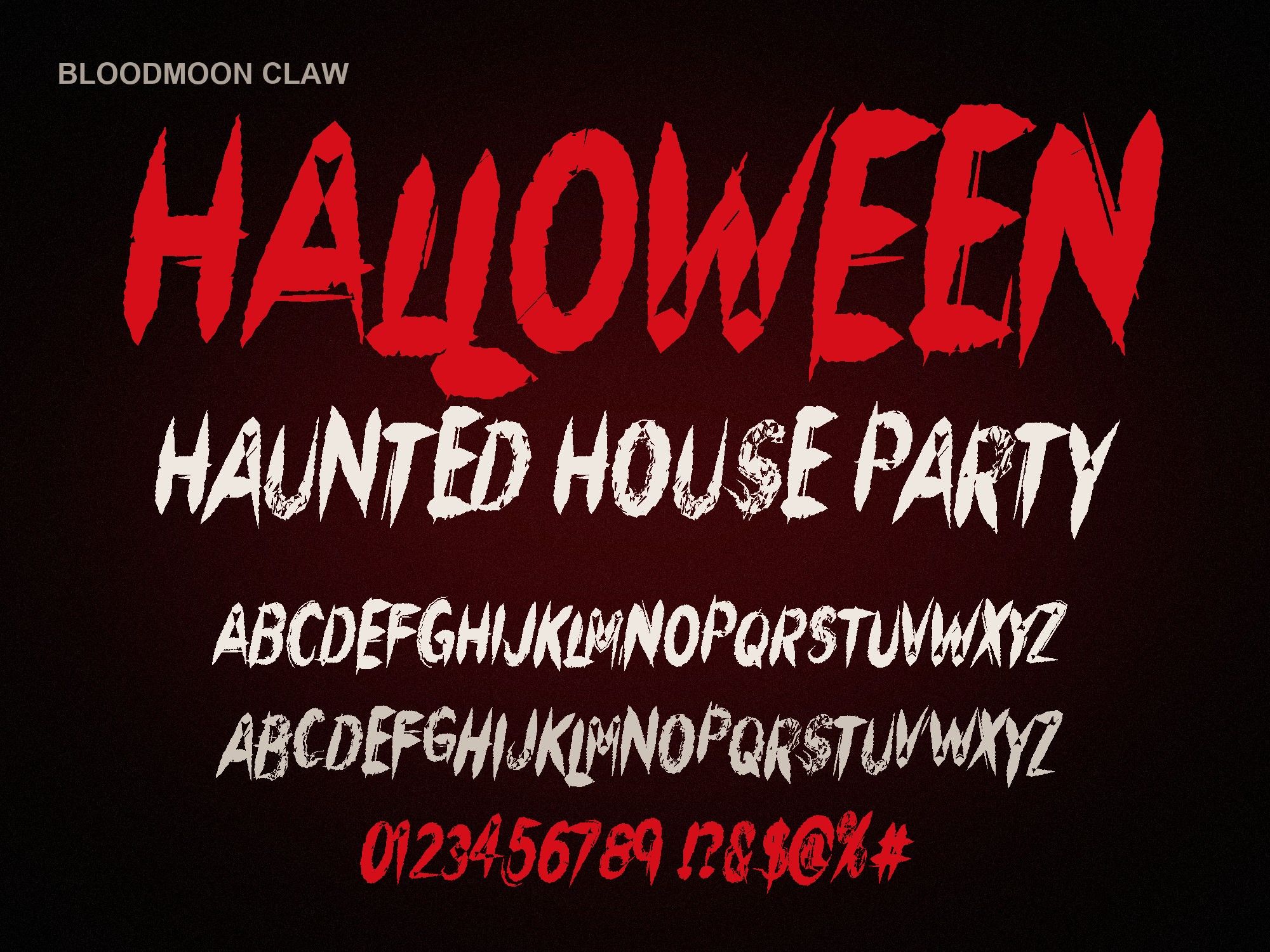 Claw Scratch Font: Bloodmoon Claw specimen with full alphabet