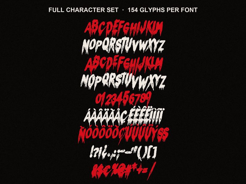 Full character set of a horror font ready to install on Cricut Design Space