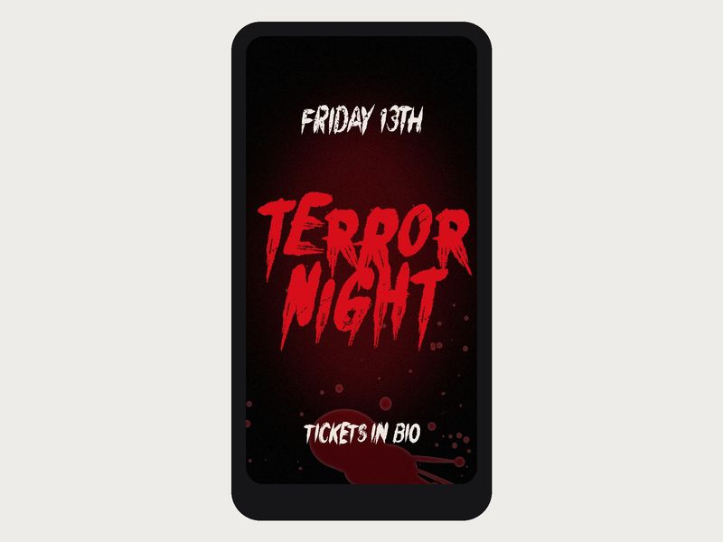 Dripping blood text in Canva style on a phone story: FRIDAY 13TH TERROR NIGHT
